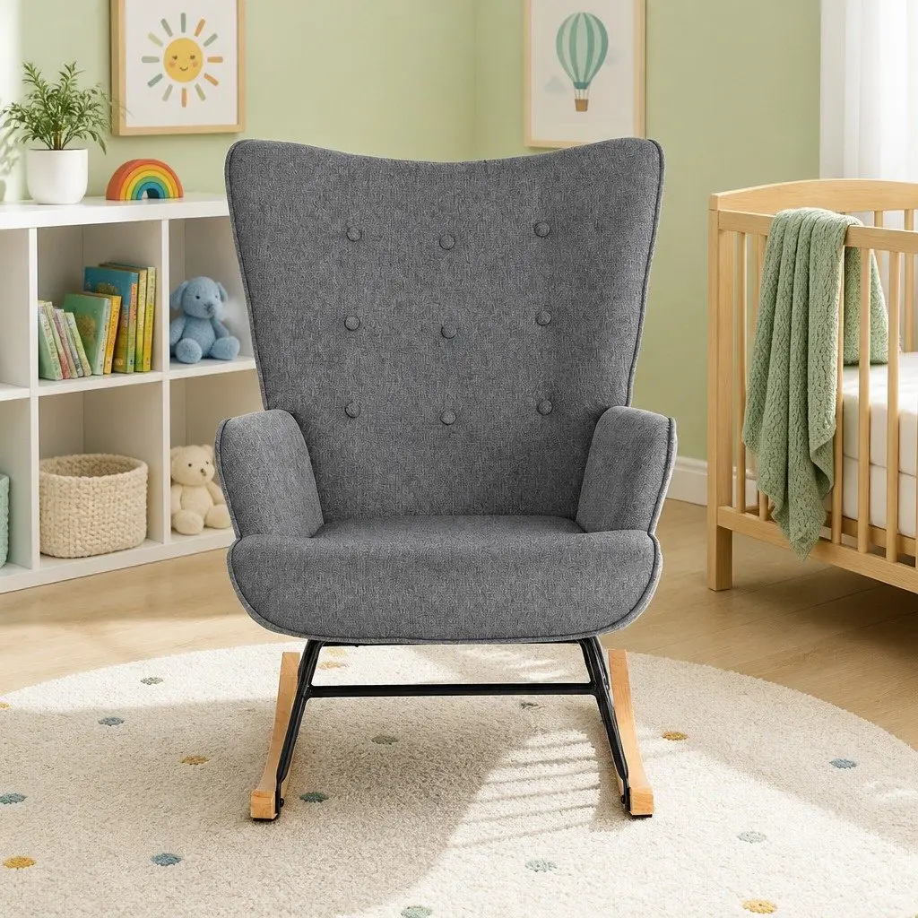 Armchair Nursing Chair Linen Fabric Grey Lounge Seat