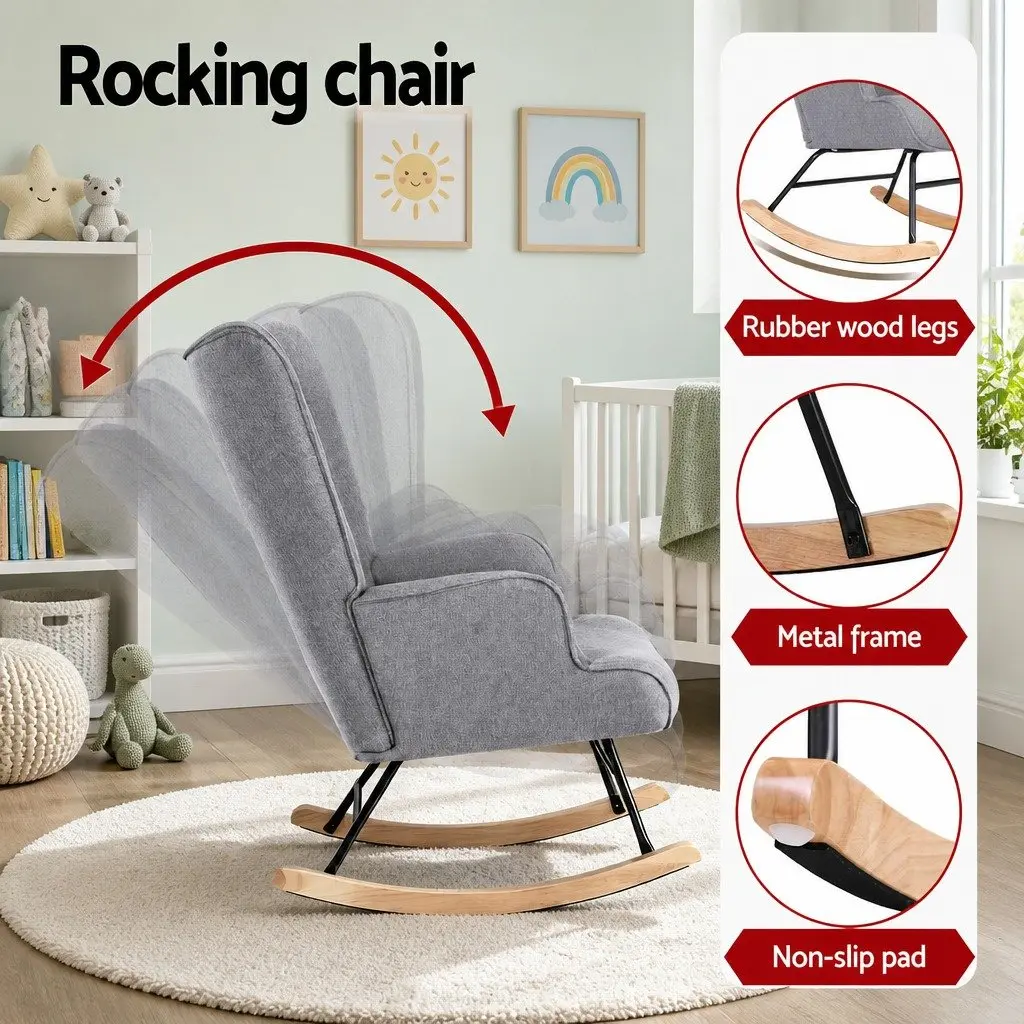 Armchair Nursing Chair Linen Fabric Grey Lounge Seat
