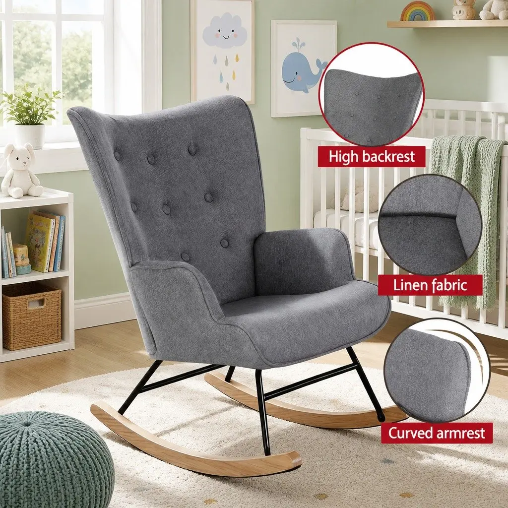 Armchair Nursing Chair Linen Fabric Grey Lounge Seat