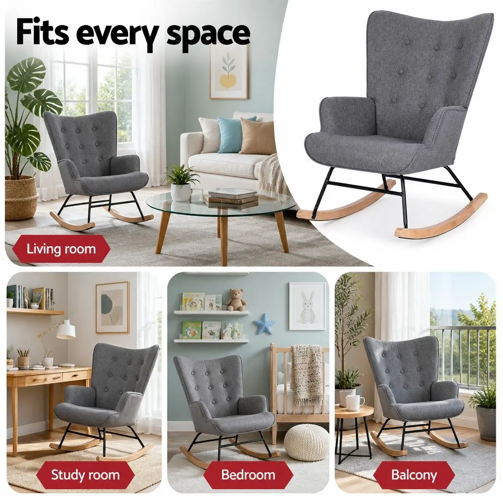 Armchair Nursing Chair Linen Fabric Grey Lounge Seat
