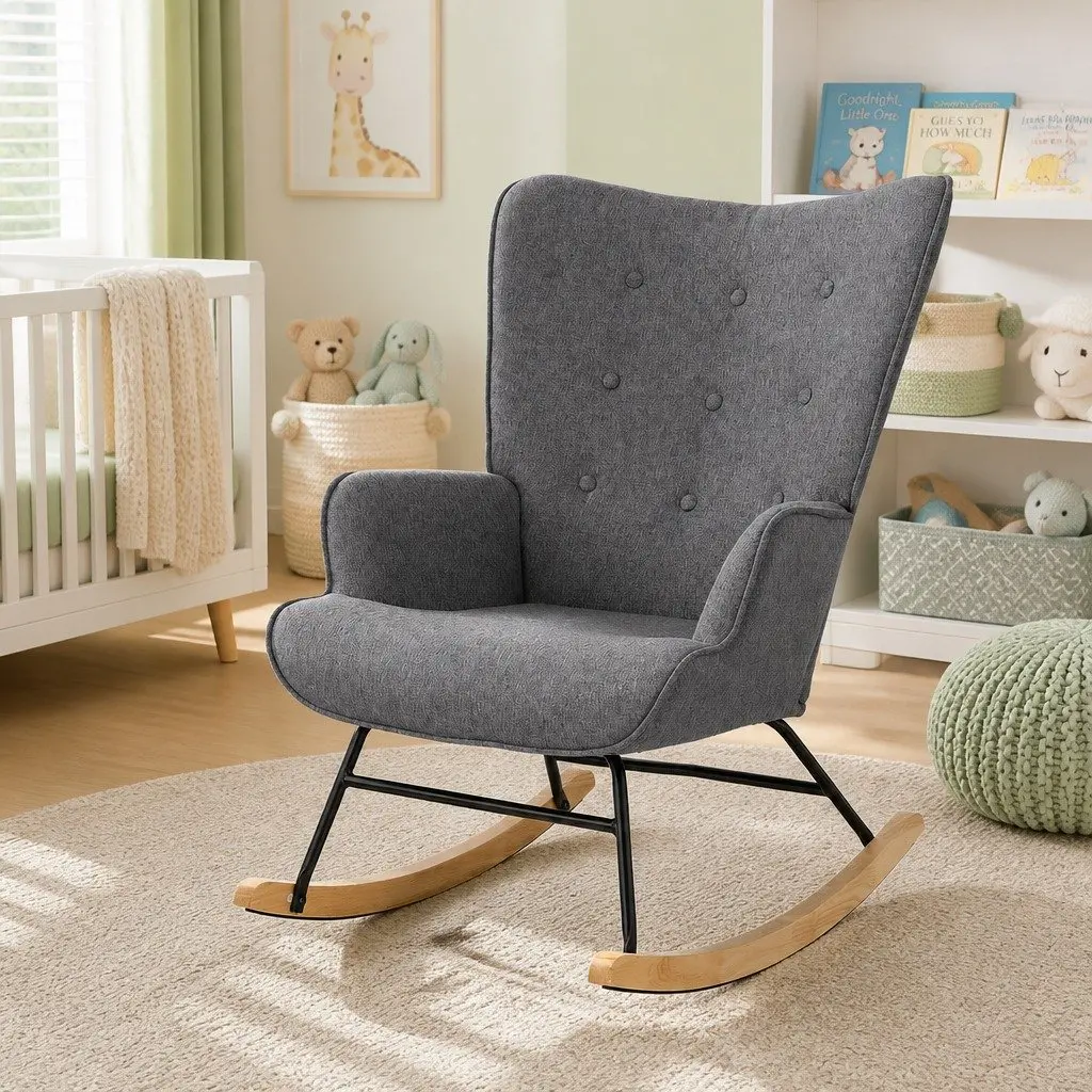 Armchair Nursing Chair Linen Fabric Grey Lounge Seat