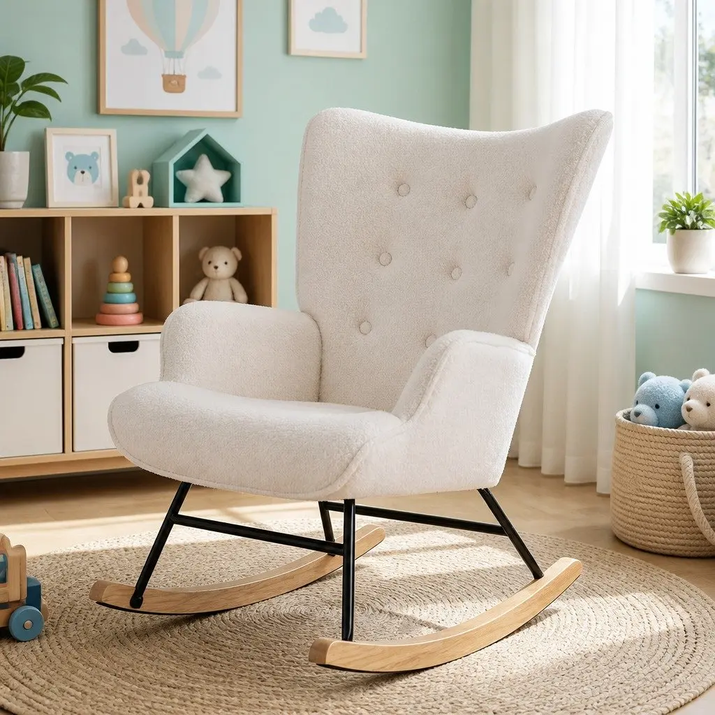 Rocking Armchair with White Boucle