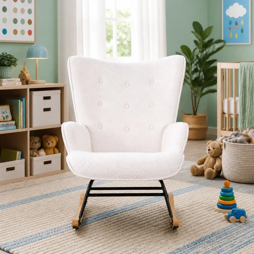 Rocking Armchair with White Boucle