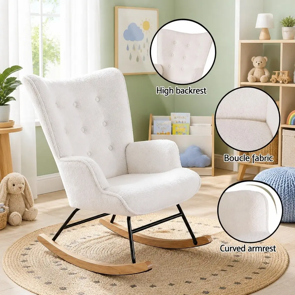 Rocking Armchair with White Boucle