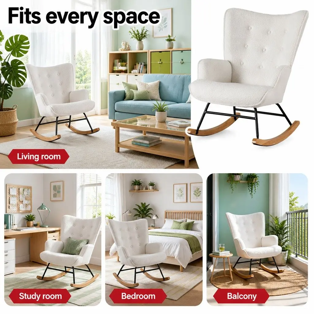 Rocking Armchair with White Boucle