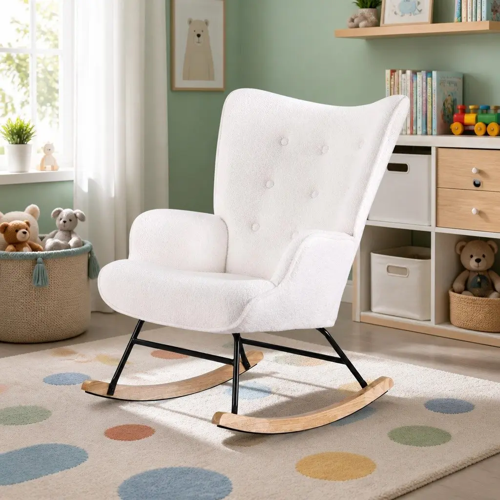 Rocking Armchair with White Boucle