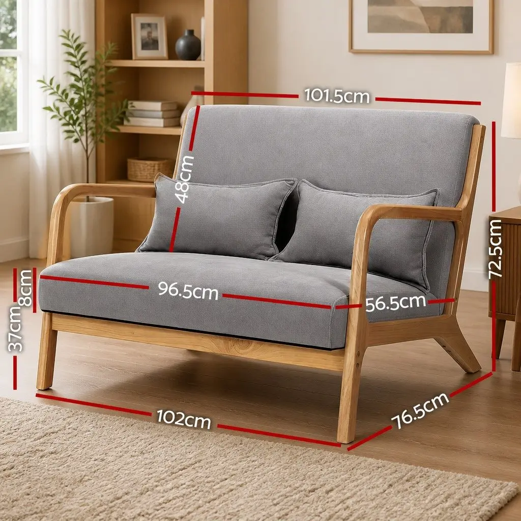 Light Grey 2-Seater Loveseat Sofa