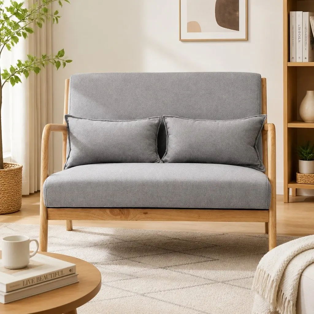 Light Grey 2-Seater Loveseat Sofa