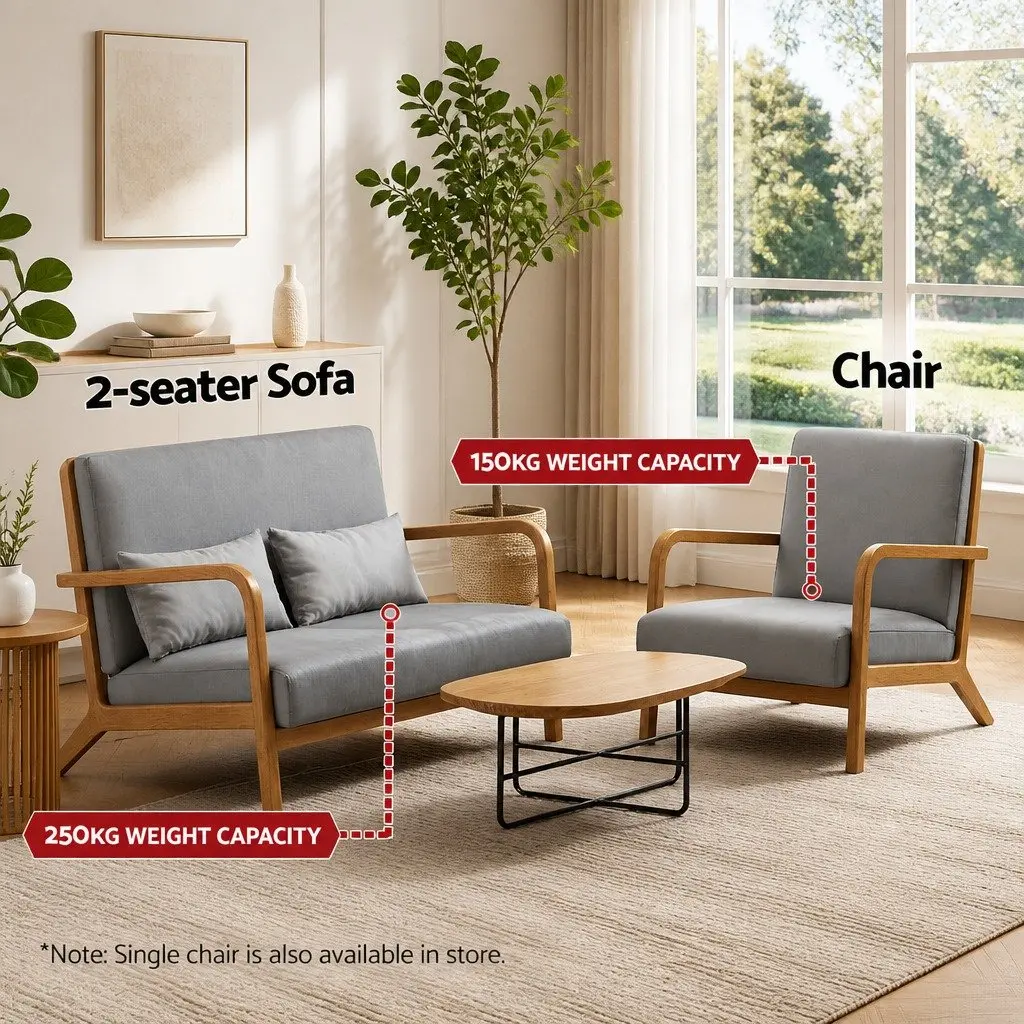 Light Grey 2-Seater Loveseat Sofa
