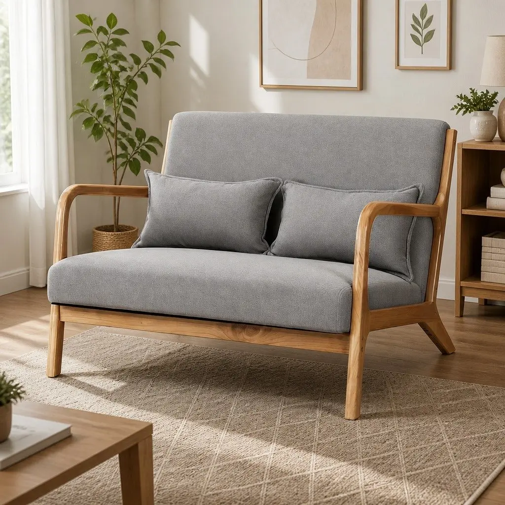 Light Grey 2-Seater Loveseat Sofa