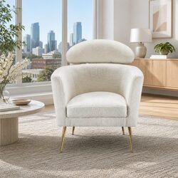 Specifications of White Armchair with Boucle Fabric and Metal Frame