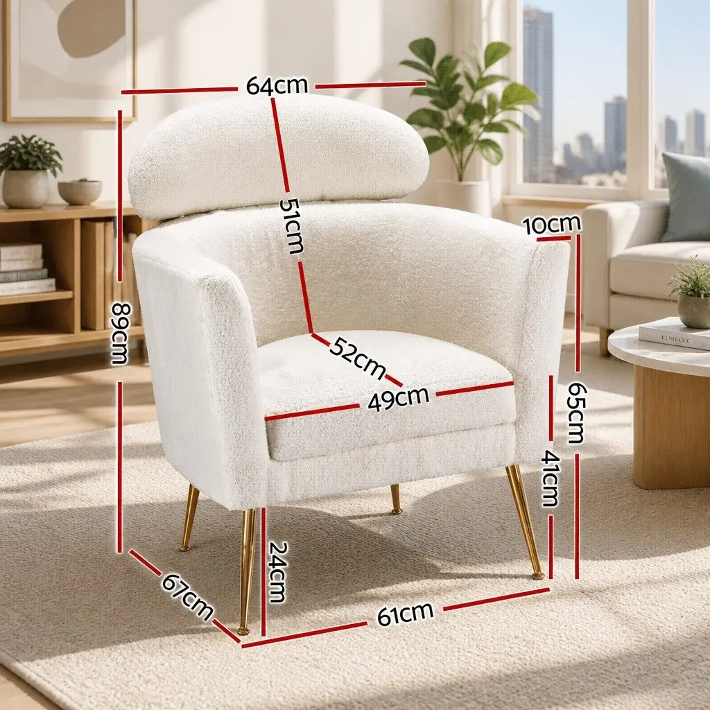 White Armchair with Boucle Fabric and Metal Frame