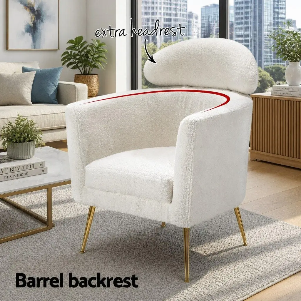 White Armchair with Boucle Fabric and Metal Frame