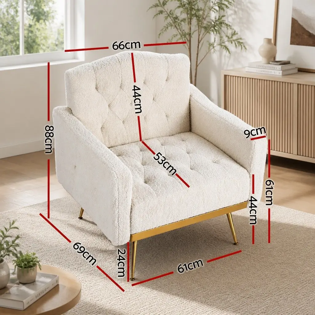 Beige Boucle Armchair Modern Scandinavian Design Cushioned Lounge Chair Home