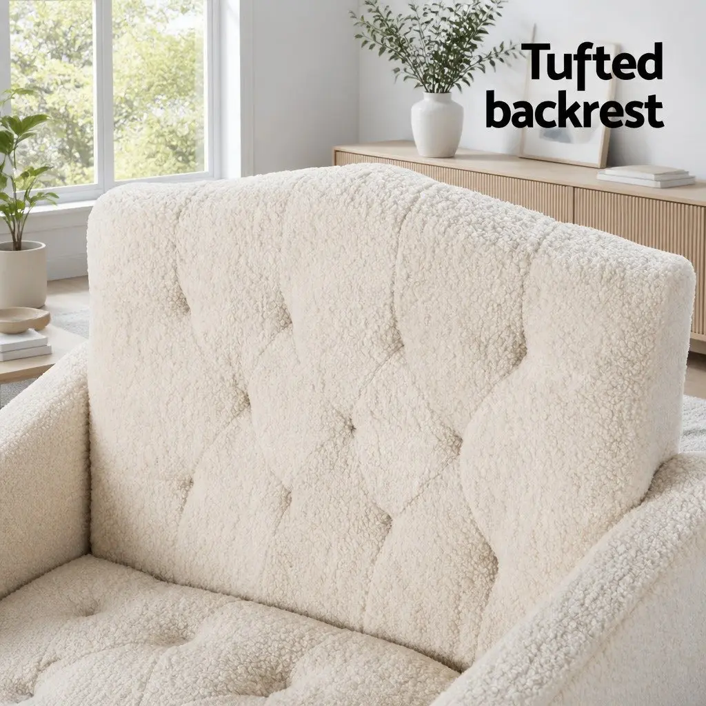 Beige Boucle Armchair Modern Scandinavian Design Cushioned Lounge Chair Home