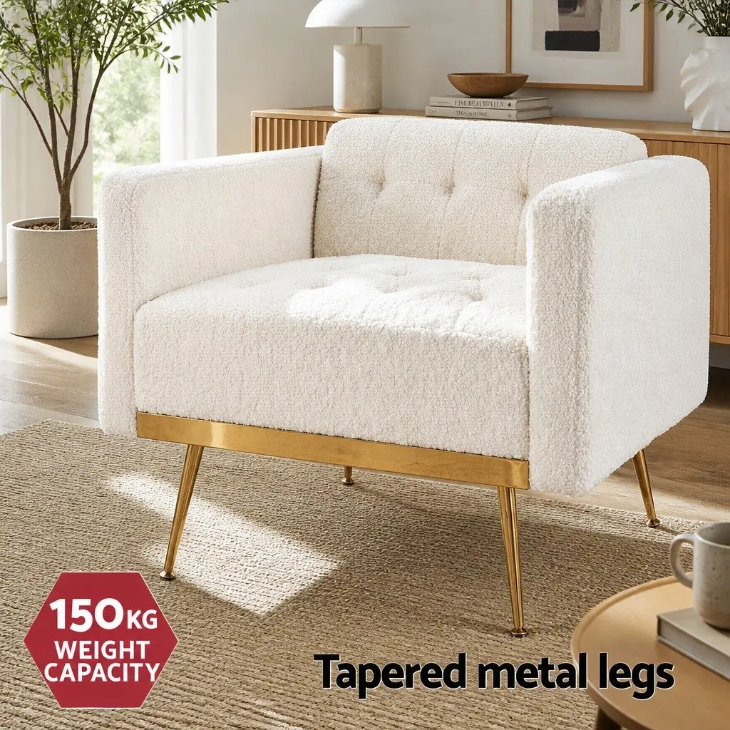 Beige Boucle Armchair Modern Scandinavian Design Cushioned Lounge Chair Home