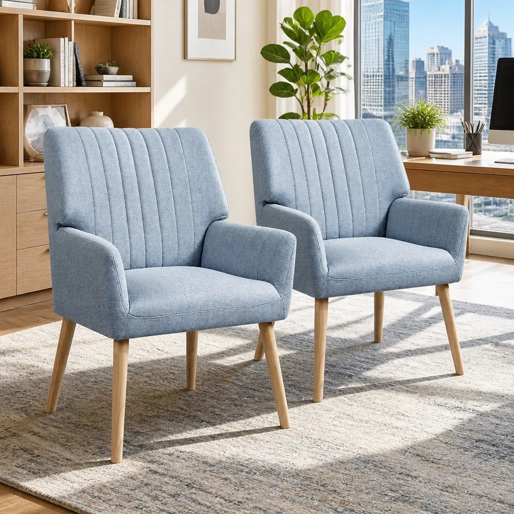 2X Grey Faux Fabric Lounge Chairs