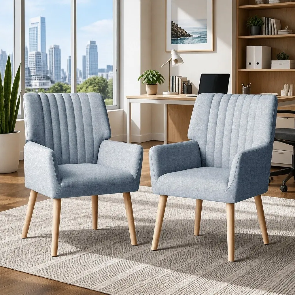 2X Grey Faux Fabric Lounge Chairs