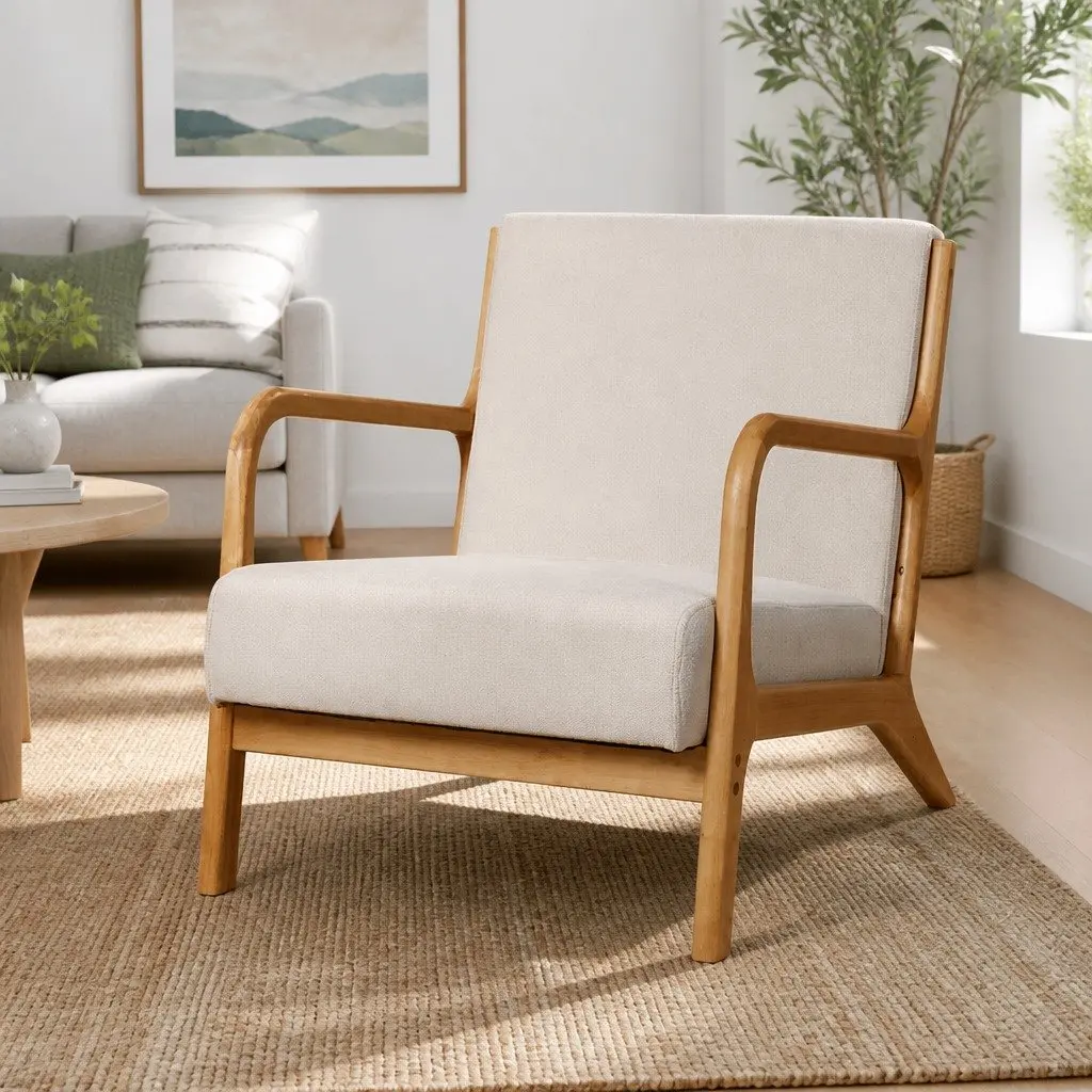 Armchair Lounge Chair for Living Space Beige Fabric 65cm W x 76.5cm D x 72.5cm H