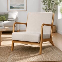 Specifications for Beige Fabric Armchair with Rubber Legs