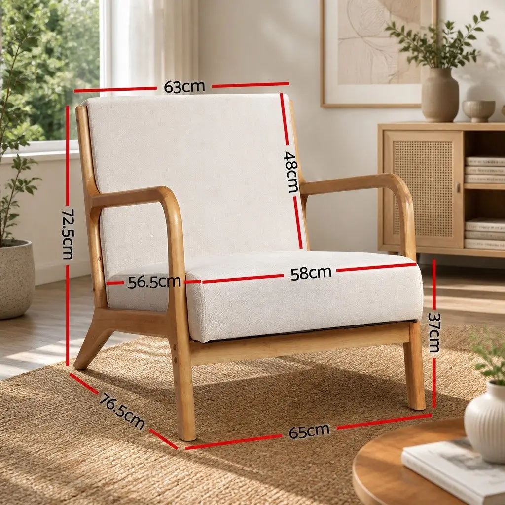 Armchair Lounge Chair for Living Space Beige Fabric 65cm W x 76.5cm D x 72.5cm H