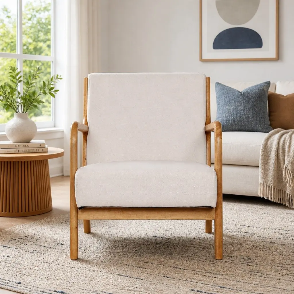 Armchair Lounge Chair for Living Space Beige Fabric 65cm W x 76.5cm D x 72.5cm H
