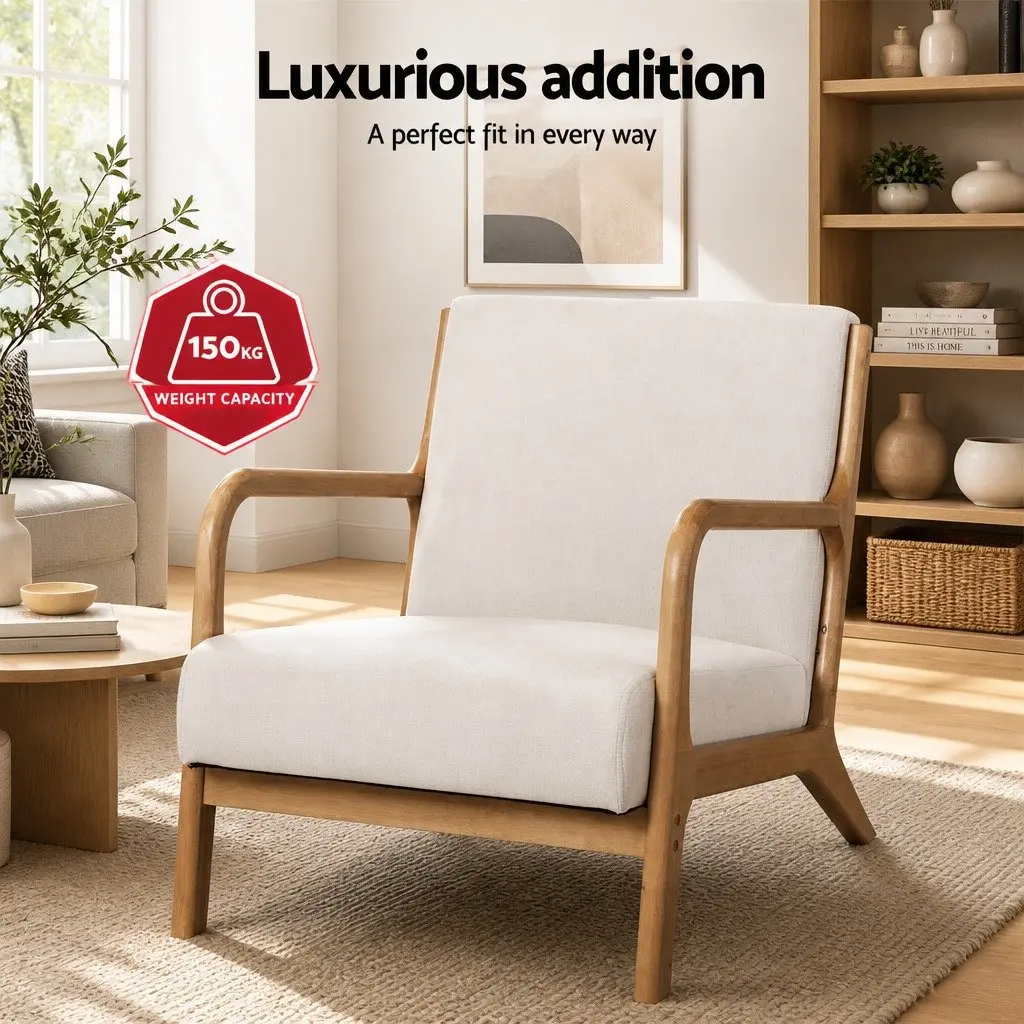 Armchair Lounge Chair for Living Space Beige Fabric 65cm W x 76.5cm D x 72.5cm H