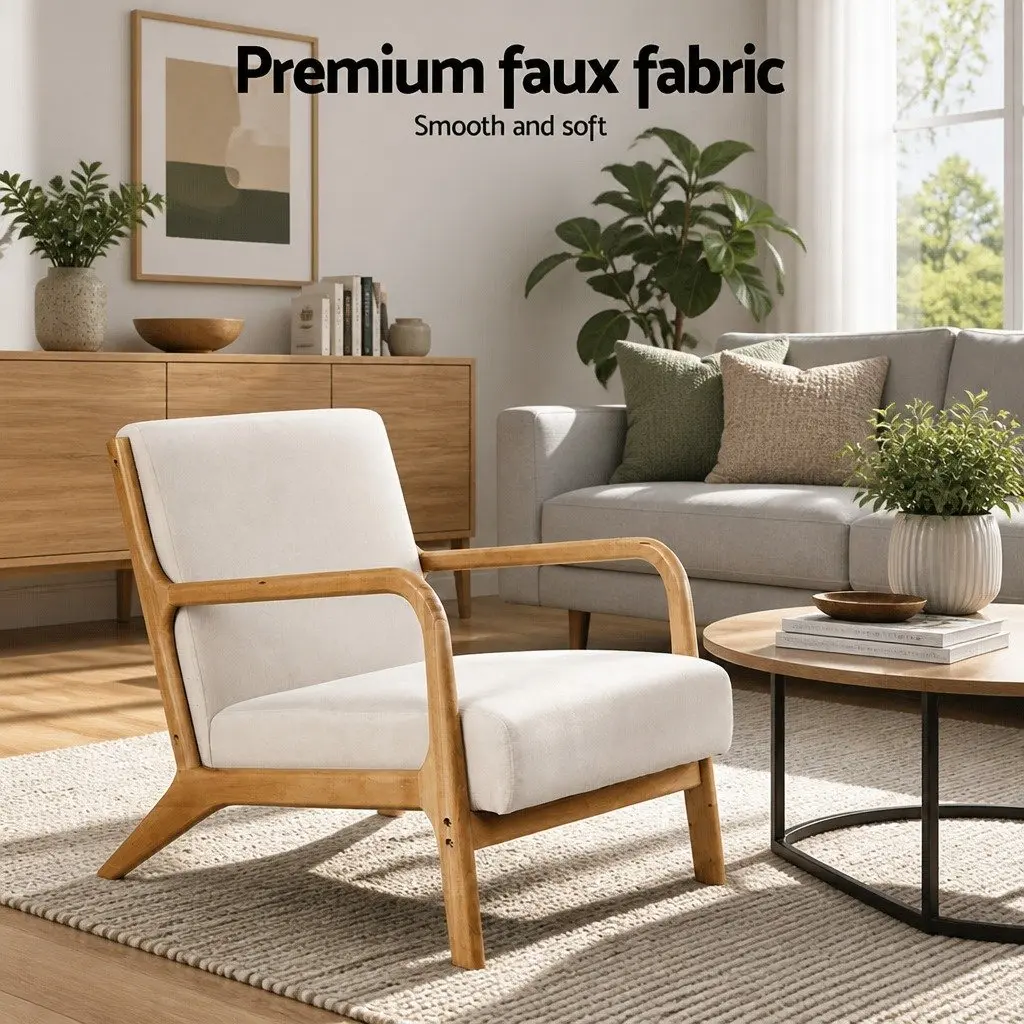 Armchair Lounge Chair for Living Space Beige Fabric 65cm W x 76.5cm D x 72.5cm H