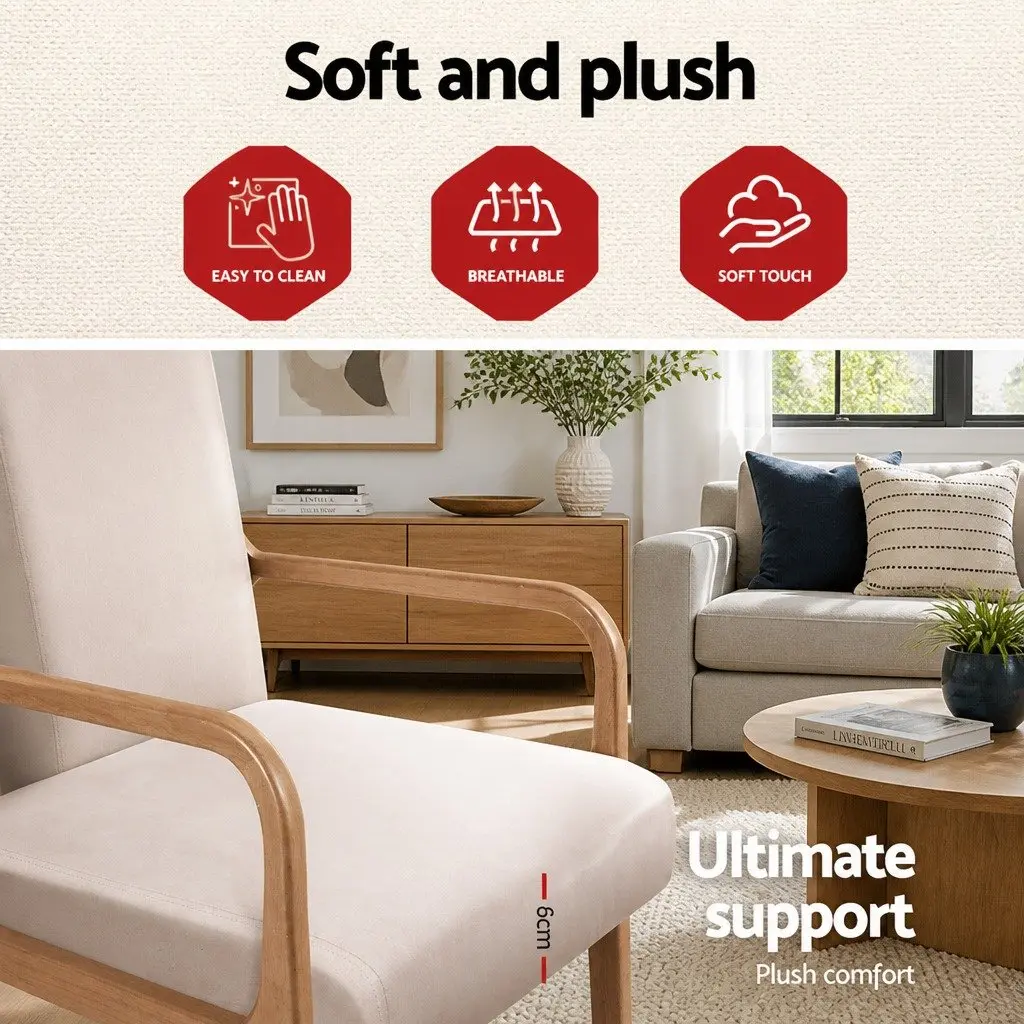 Armchair Lounge Chair for Living Space Beige Fabric 65cm W x 76.5cm D x 72.5cm H