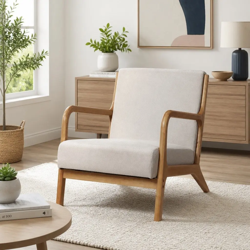 Armchair Lounge Chair for Living Space Beige Fabric 65cm W x 76.5cm D x 72.5cm H