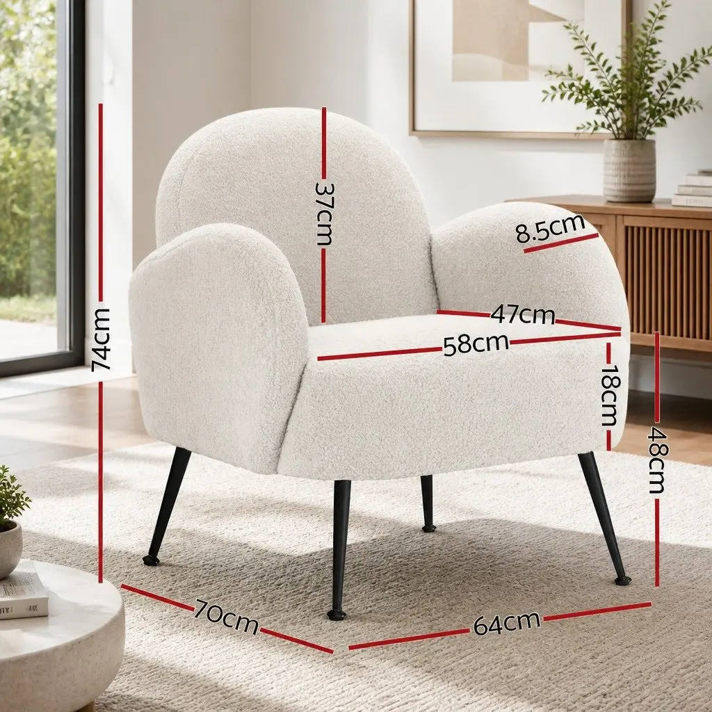 White Boucle Armchair with Steel Frame