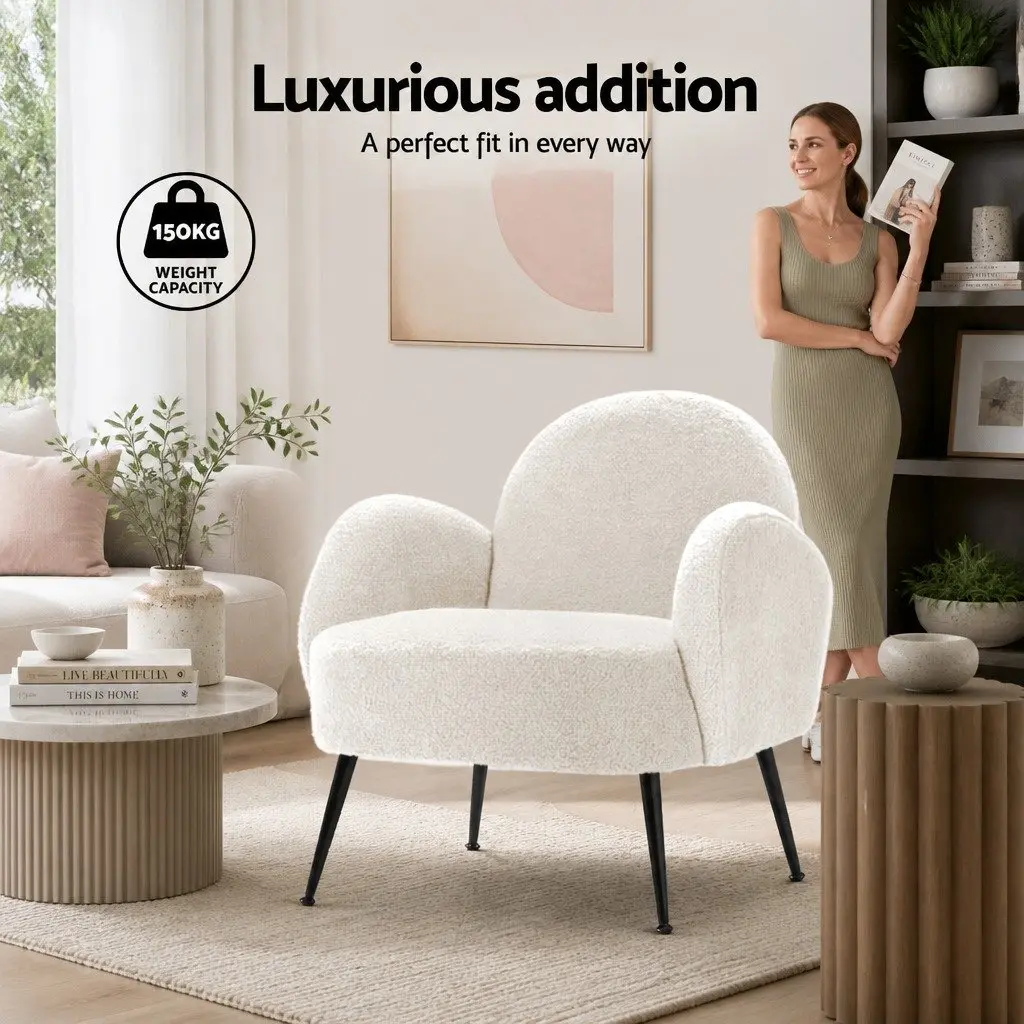 White Boucle Armchair with Steel Frame