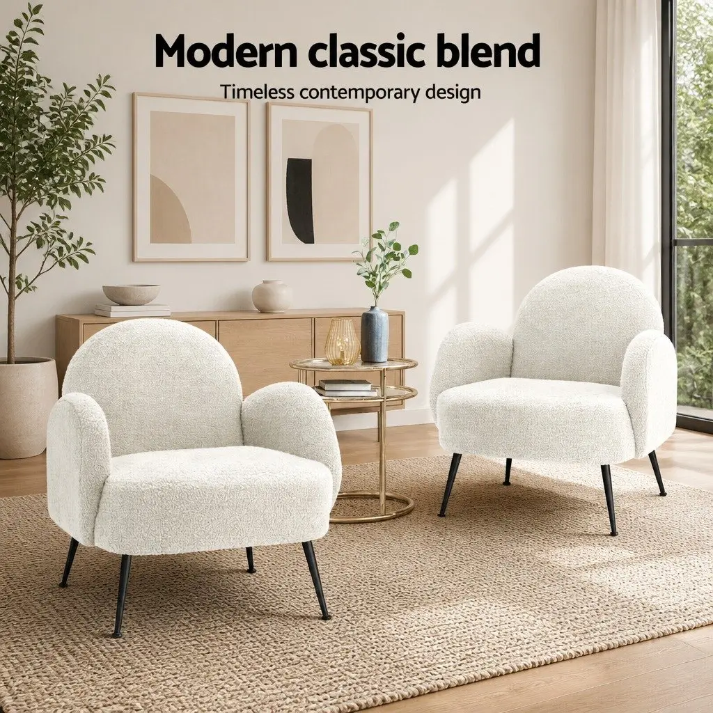 White Boucle Armchair with Steel Frame