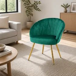Specifications for Green Velvet Armchair with Golden Legs