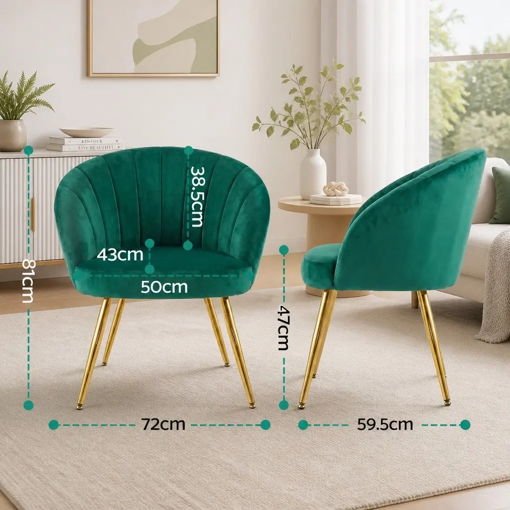 Green Velvet Armchair for Living Room Extra Wide Seat with Golden Legs