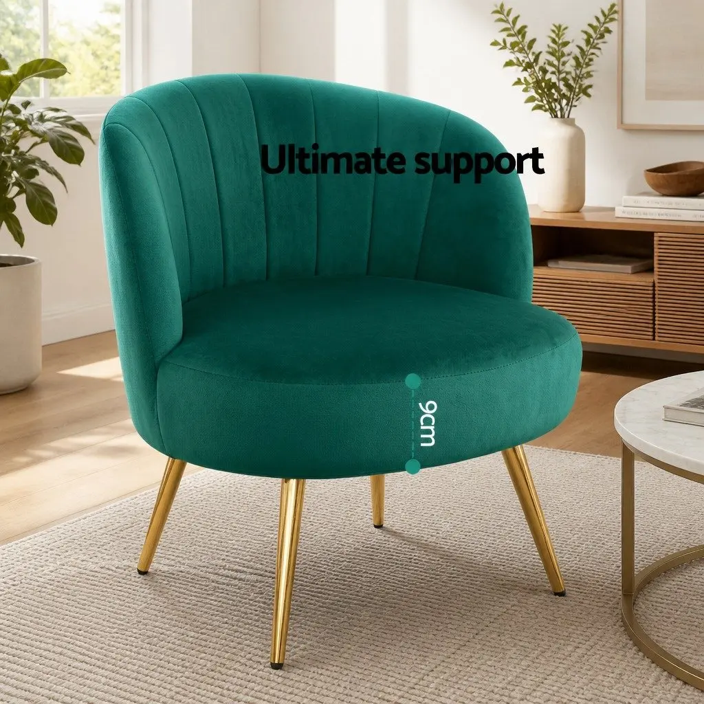 Green Velvet Armchair for Living Room Extra Wide Seat with Golden Legs