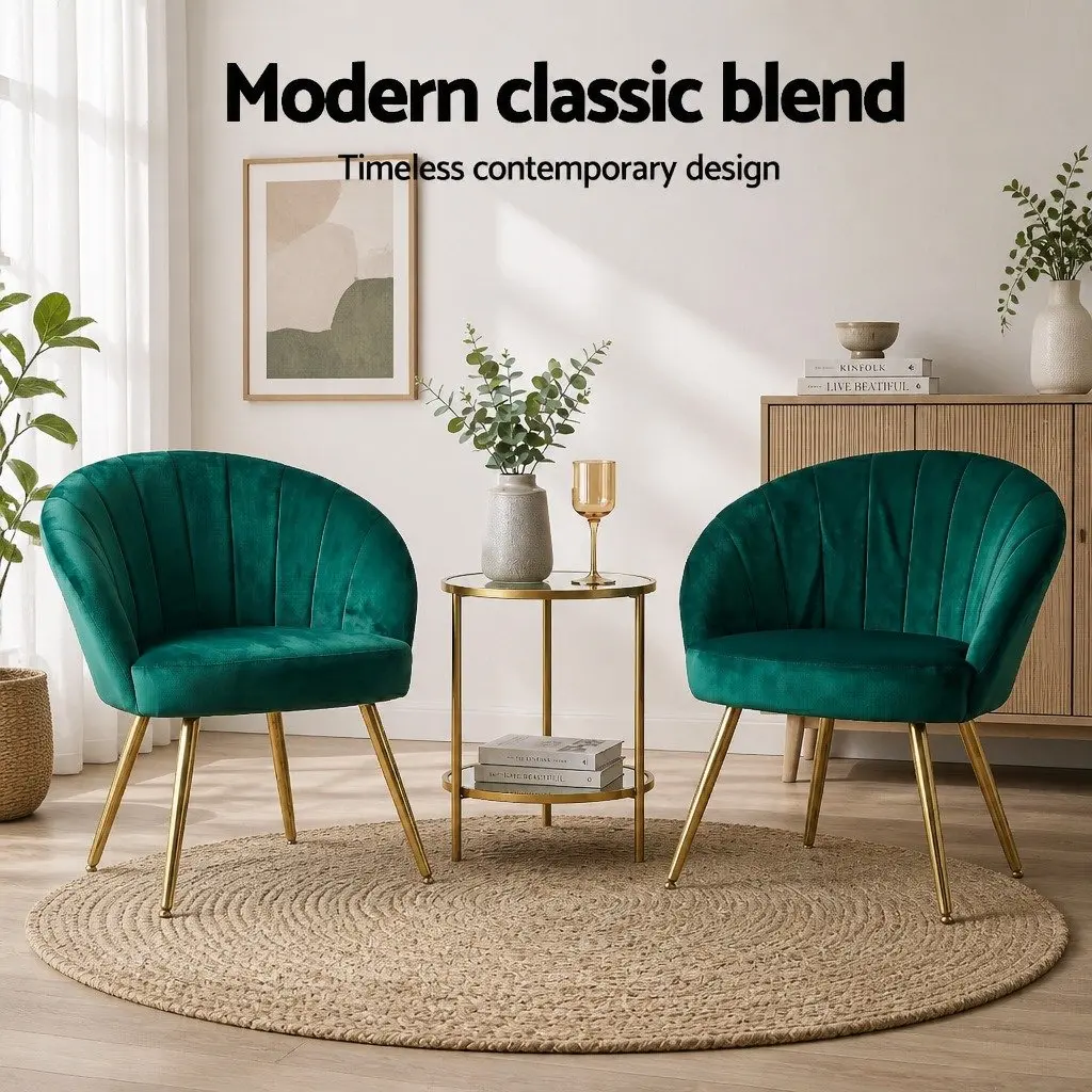 Green Velvet Armchair for Living Room Extra Wide Seat with Golden Legs