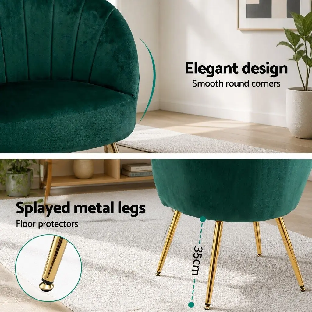 Green Velvet Armchair for Living Room Extra Wide Seat with Golden Legs