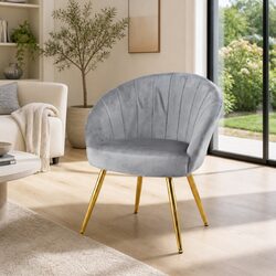Grey Velvet Armchair with Steel Legs - 72cm x 59.5cm x 81cm
