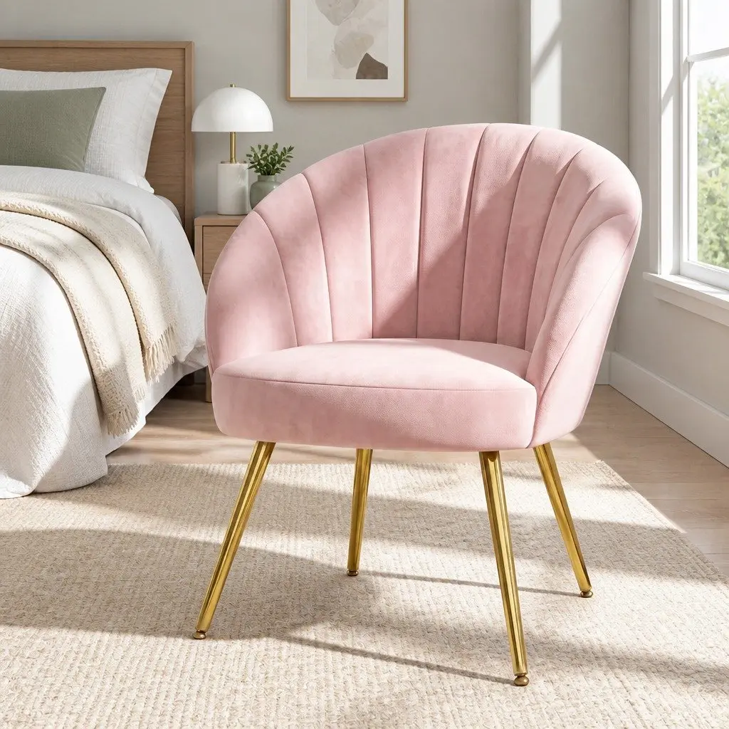 Pink Velvet Armchair with High Resilience Foam Splayed Legs Living Room Accent
