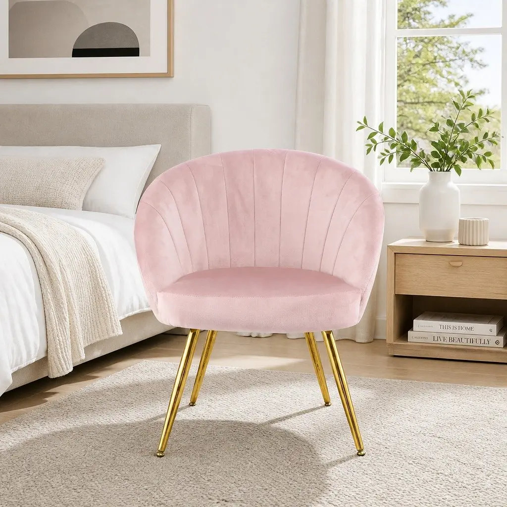 Pink Velvet Armchair with High Resilience Foam Splayed Legs Living Room Accent