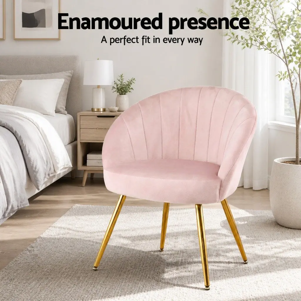 Pink Velvet Armchair with High Resilience Foam Splayed Legs Living Room Accent