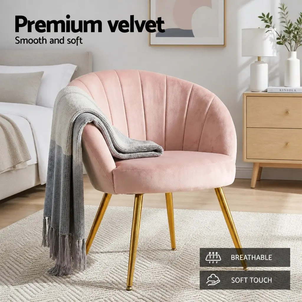 Pink Velvet Armchair with High Resilience Foam Splayed Legs Living Room Accent