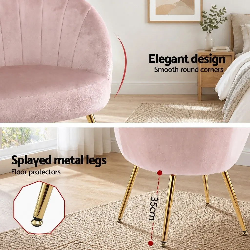 Pink Velvet Armchair with High Resilience Foam Splayed Legs Living Room Accent