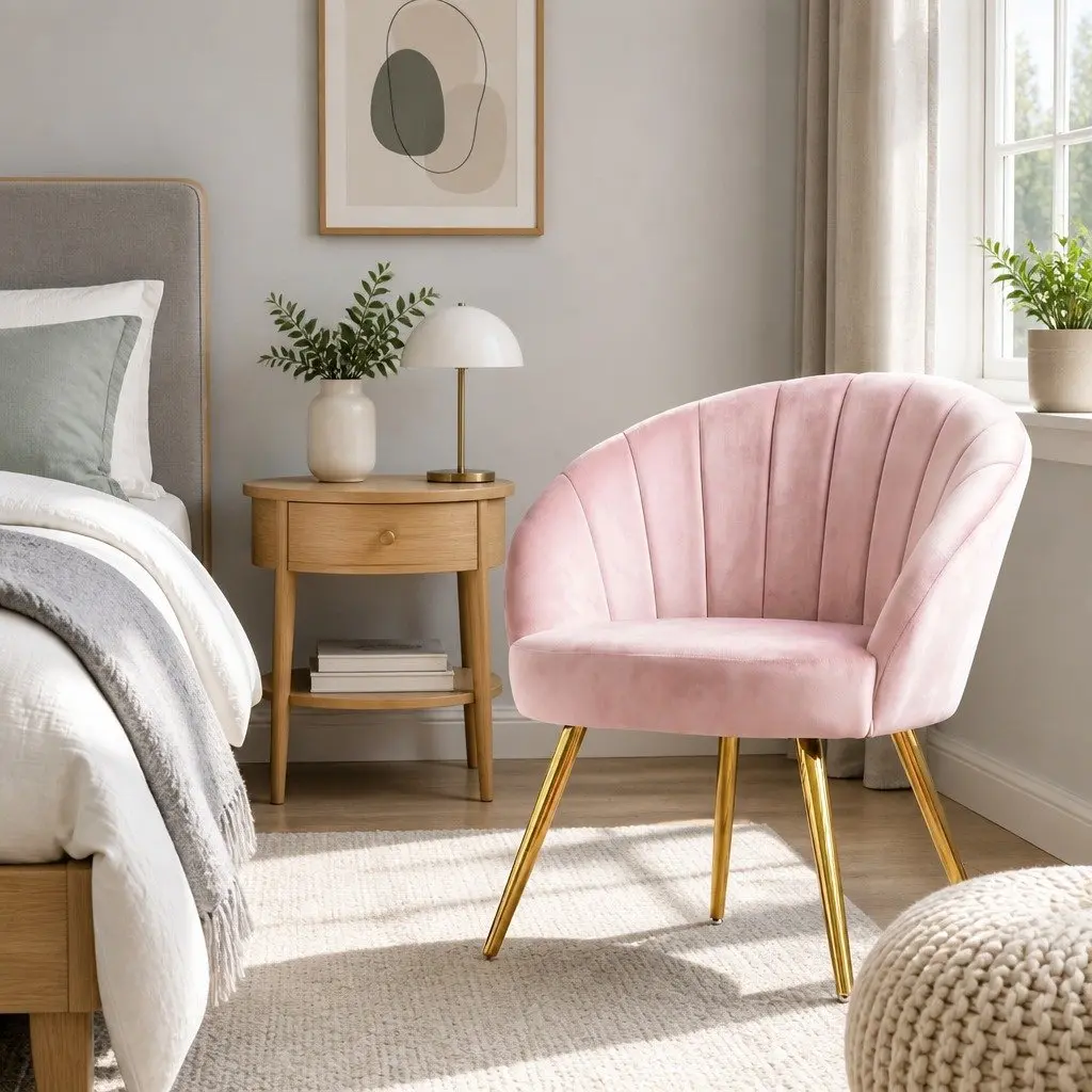 Pink Velvet Armchair with High Resilience Foam Splayed Legs Living Room Accent