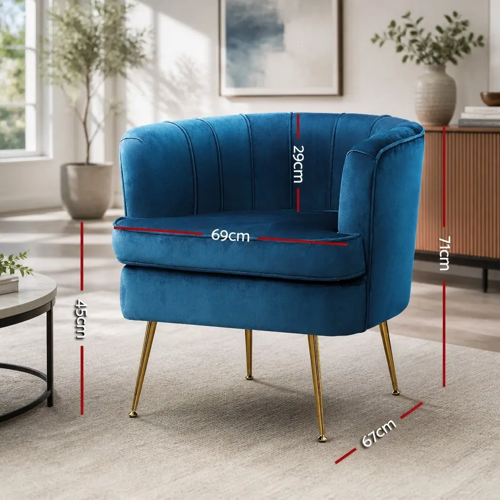 Armchair Velvet Navy Blue Accent Chair with Splayed Metal Legs Living Room