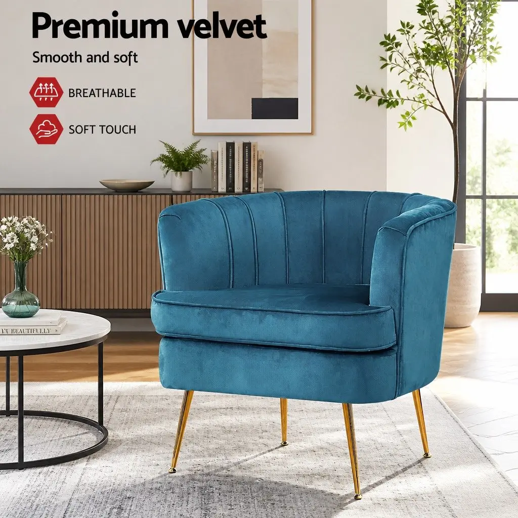 Armchair Velvet Navy Blue Accent Chair with Splayed Metal Legs Living Room