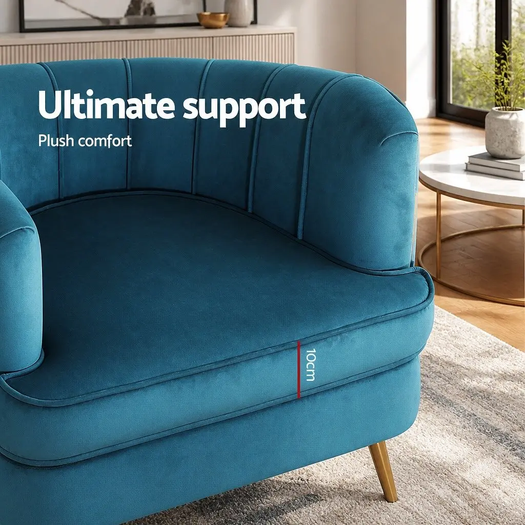 Armchair Velvet Navy Blue Accent Chair with Splayed Metal Legs Living Room