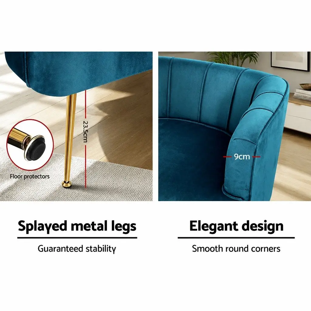 Armchair Velvet Navy Blue Accent Chair with Splayed Metal Legs Living Room