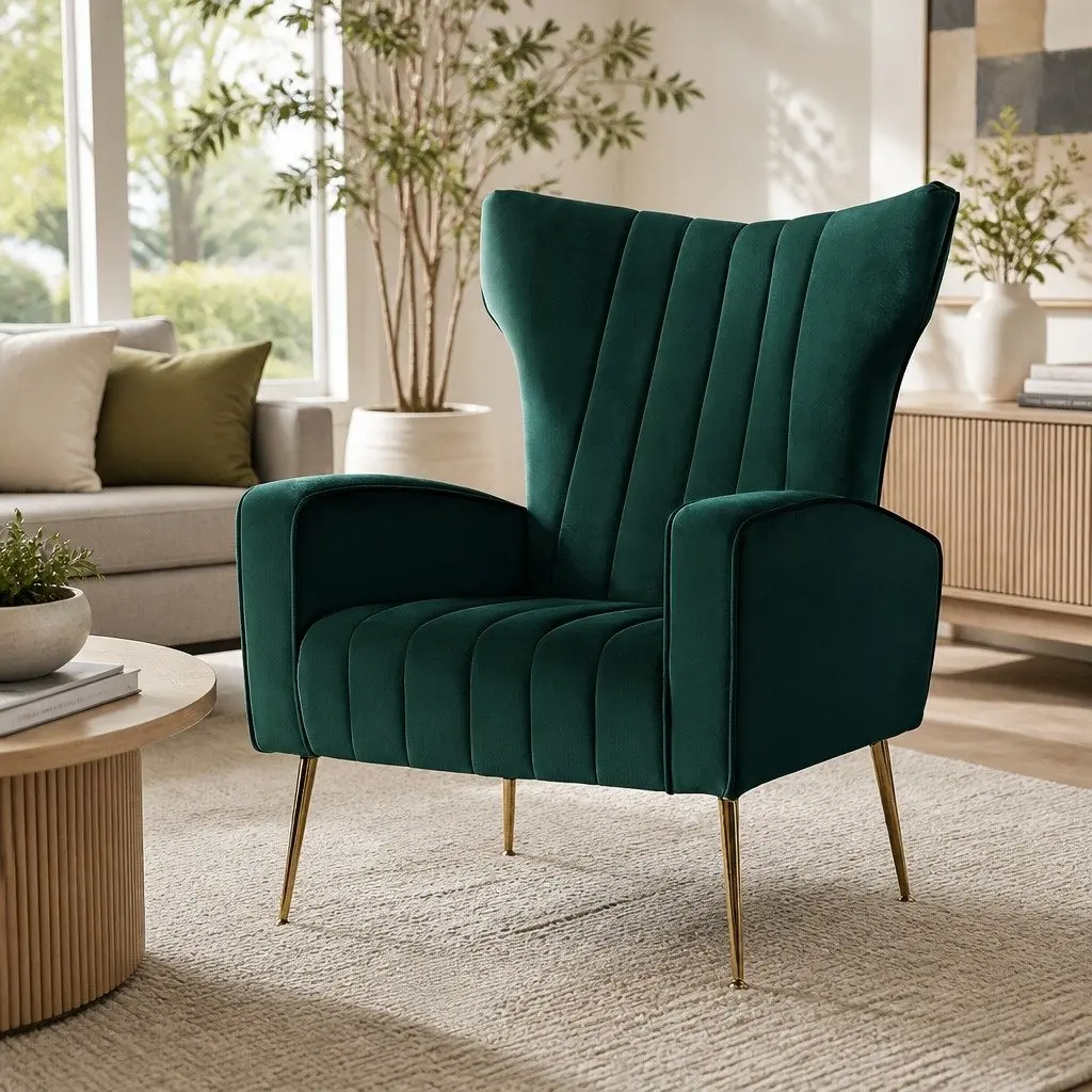 Green Velvet High Back Armchair